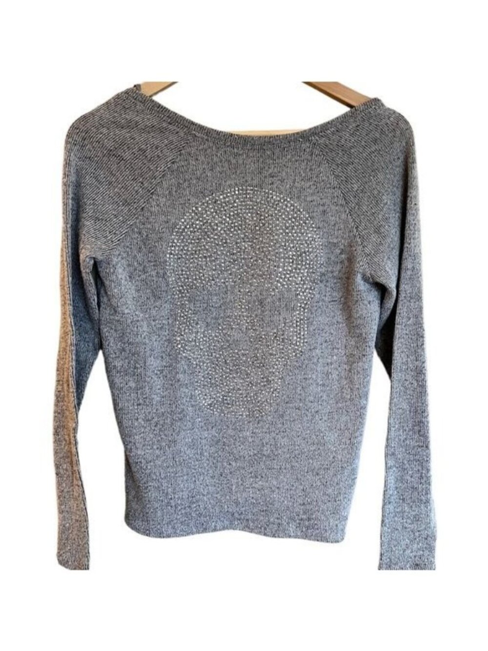 Victoria’s Secret PINK Rhinestone Skull low Scoop Back Sweater grey size XS Rare